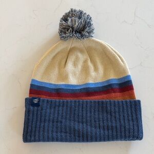 United By Blue Striped Pom Beanie in Cream and Blue